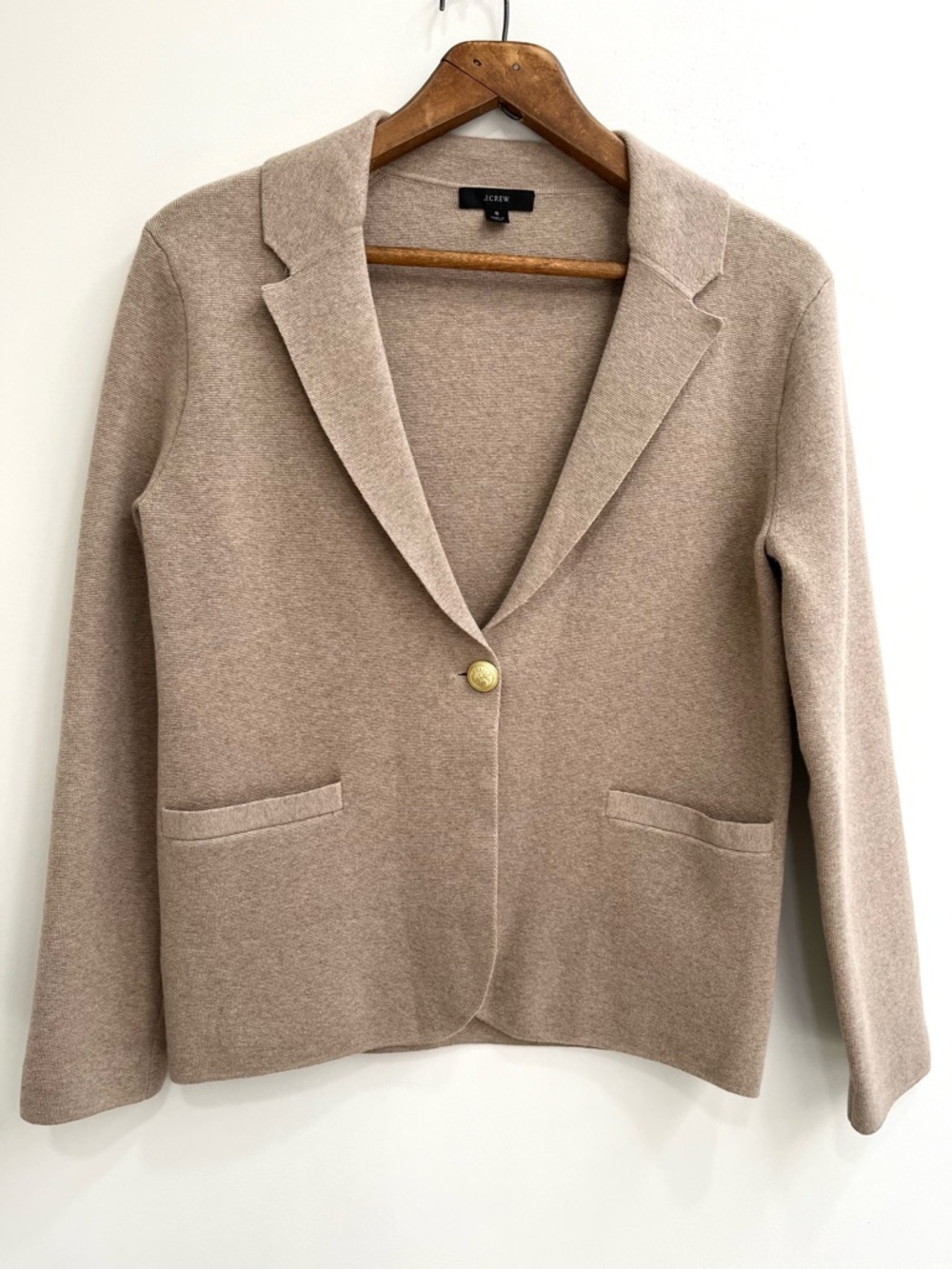 J. Crew Camille Shrunken Sweater-Blazer Beige Tan Single Button Small